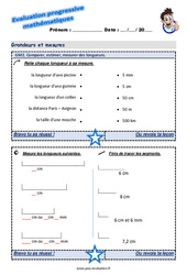 Comparer, estimer, mesurer des longueurs - Examen Evaluation progressive  : 4ème Harmos - PDF à imprimer