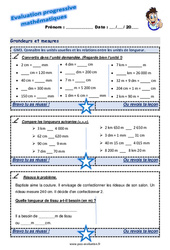 Connaître les unités usuelles et les relations entre les unités de longueur - Examen Evaluation progressive  : 4ème Harmos - PDF à imprimer