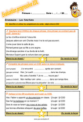 Les compléments du verbe - Fiches objets directs COD - Examen Evaluation progressive avec la correction : 7ème Harmos - PDF à imprimer