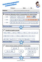 Connaître différentes écritures et représentations d’un même nombre (nombres jusqu’à 999) - Examen Evaluation progressive  : 5ème Harmos - PDF à imprimer