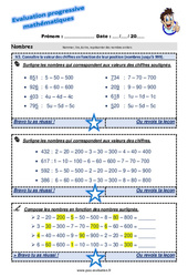 Connaître la valeur des chiffres en fonction de leurs positions (nombres jusqu’à 999) - Examen Evaluation progressive  : 5ème Harmos - PDF à imprimer