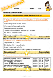 Identifier et utiliser les compléments du verbe - Fiches objets indirects COI et COS - Examen Evaluation progressive avec la correction : 7ème Harmos - PDF à imprimer