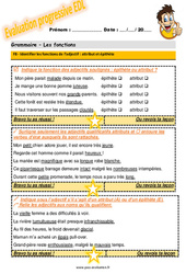 Identifier les fonctions de l’adjectif - Fiches attribut et épithète - Examen Evaluation progressive avec la correction : 7ème Harmos - PDF à imprimer