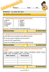 Identifier et utiliser les noms communs et noms propres - Examen Evaluation progressive  : 7ème Harmos - PDF à imprimer