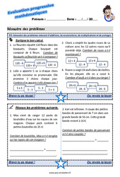 Résoudre des problèmes relevant d’additions, de soustractions, de multiplications et de partages - Examen Evaluation progressive  : 5ème Harmos - PDF à imprimer