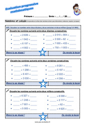 Encadrer un nombre entre deux dizaines, deux centaines et deux milliers (jusqu’à 9 999) - Examen Evaluation progressive  : 5ème Harmos - PDF à imprimer