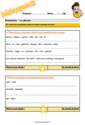 Construire une phrase à partir de mots ou groupes de mots - Examen Evaluation progressive : 6ème Harmos - PDF à imprimer