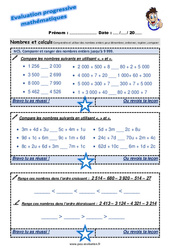 Comparer et ranger des nombres entiers jusqu’à 9 999 - Examen Evaluation progressive  : 5ème Harmos - PDF à imprimer