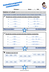 Encadrer un nombre entre deux dizaines et deux centaines (jusqu’à 999) - Examen Evaluation progressive  : 5ème Harmos - PDF à imprimer