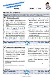 Résoudre des problèmes relevant d’additions, de soustractions et de multiplications - Examen Evaluation progressive  : 5ème Harmos - PDF à imprimer