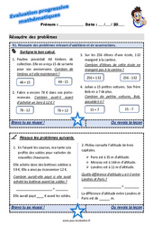 Résoudre des problèmes relevant d’additions et de soustractions - Examen Evaluation progressive  : 5ème Harmos - PDF à imprimer