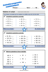 Diviser un nombre par un nombre à un chiffre et par 10, 25, 50 et 100 - Examen Evaluation progressive  : 5ème Harmos - PDF à imprimer