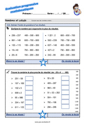 Estimer l’ordre de grandeur d’un résultat - Examen Evaluation progressive  : 5ème Harmos - PDF à imprimer