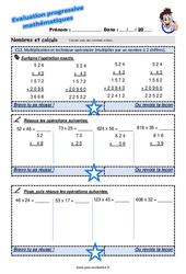 Multiplication et technique opératoire (multiplier par un nombre à 2 chiffres) - Examen Evaluation progressive  : 5ème Harmos - PDF à imprimer