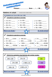 Multiplier par 10, par 100 et par 1 000 - Examen Evaluation progressive  : 5ème Harmos - PDF à imprimer