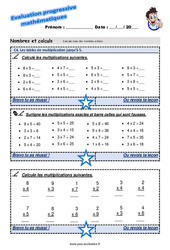 Les tables de multiplication jusqu’à 5 - Examen Evaluation progressive  : 5ème Harmos - PDF à imprimer