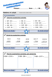 Les soustractions - Examen Evaluation progressive  : 5ème Harmos - PDF à imprimer