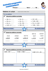 Les additions - Examen Evaluation progressive  : 5ème Harmos - PDF à imprimer