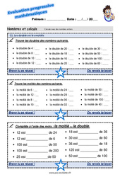 Les doubles et les moitiés - Examen Evaluation progressive  : 5ème Harmos - PDF à imprimer