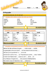 Ecrire les mots avec - ail - eil - ouil - euil - Examen Evaluation progressive avec le corrigé : 7ème Harmos - PDF à imprimer