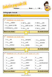 Ecrire les mots en ac - ap - af -… au  - Examen Evaluation progressive  : 6ème Harmos - PDF à imprimer