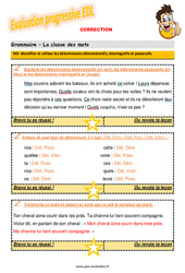 Identifier et utiliser les déterminants démonstratifs, interrogatifs et possessifs - Examen Evaluation progressive avec le corrigé : 6ème Harmos - PDF à imprimer