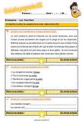 Identifier et utiliser les compléments du verbe - Fiches objets directs COD - Examen Evaluation progressive avec le corrigé : 6ème Harmos - PDF à imprimer