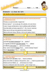 Identifier et utiliser les pronoms personnels - Examen Evaluation progressive avec la correction : 7ème Harmos - PDF à imprimer