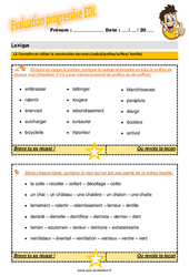 Connaître et utiliser la construction des mots (radical/préfixe/suffixe/famille) - Examen Evaluation progressive avec la correction : 6ème Harmos - PDF à imprimer