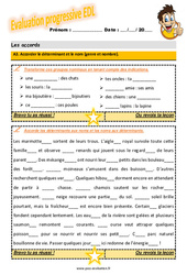 Comment accorder le déterminant et le nom (genre et nombre) - Examen Evaluation progressive avec le corrigé : 6ème Harmos - PDF à imprimer