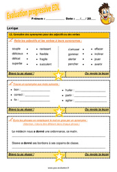 Connaître des synonymes pour des adjectifs ou des verbes - Examen Evaluation progressive : 6ème Harmos - PDF à imprimer