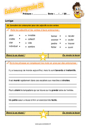 Connaître des antonymes pour des adjectifs ou des verbes - Examen Evaluation progressive avec le corrigé : 6ème Harmos - PDF à imprimer