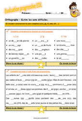 Encoder correctement les sons complexes (s/ss, j/g, ill, amb, é/è, …) - Examen Evaluation progressive avec la correction : 6ème Harmos - PDF à imprimer