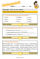 Ecrire la lettre muette à la fin d’un nom ou d’un adjectif - Examen Evaluation progressive  : 6ème Harmos - PDF à imprimer