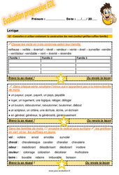 Connaître et utiliser oralement la construction des mots (radical - préfixe - suffixe - famille) - Examen Evaluation progressive : 7ème Harmos - PDF à imprimer