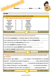 Connaitre des synonymes pour des adjectifs ou des verbes - Examen Evaluation progressive : 7ème Harmos - PDF à imprimer