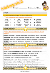 Connaître des antonymes pour des adjectifs ou des verbes - Examen Evaluation progressive : 7ème Harmos - PDF à imprimer