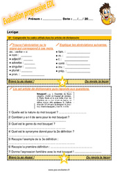 Comprendre les codes utilisés dans les articles de dictionnaire - Examen Evaluation progressive : 7ème Harmos - PDF à imprimer
