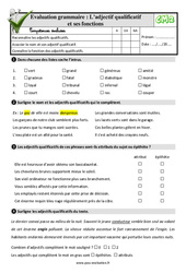 L’adjectif qualificatif et ses fonctions - Examen Evaluation- Fiches QCM - Quiz : 7ème Harmos - PDF à imprimer