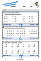 Les tables de multiplication jusqu’à 9 - Examen Evaluation progressive : 6ème Harmos - PDF à imprimer