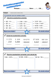 Soustraire avec des nombres entiers - Examen Evaluation progressive : 6ème Harmos - PDF à imprimer