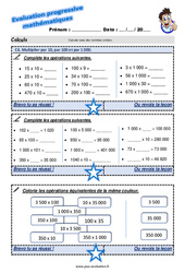 Multiplier par 10, par 100 et par 1 000 - Examen Evaluation progressive : 6ème Harmos - PDF à imprimer