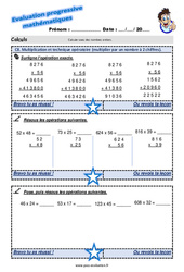 Multiplication et technique opératoire (multiplier par un nombre à 2 chiffres) - Examen Evaluation progressive : 6ème Harmos - PDF à imprimer