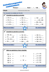 Connaître les multiples de 25 et 50 - Examen Evaluation progressive : 6ème Harmos - PDF à imprimer