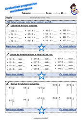 Diviser un nombre entier par un nombre à un chiffre - Examen Evaluation progressive : 6ème Harmos - PDF à imprimer