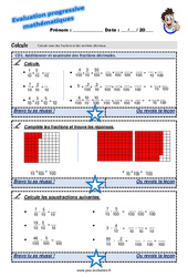 Additionner et soustraire des fractions décimales - Examen Evaluation progressive : 6ème Harmos - PDF à imprimer