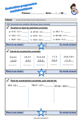 Soustraire des nombres décimaux (sans retenue) - Examen Evaluation progressive : 6ème Harmos - PDF à imprimer