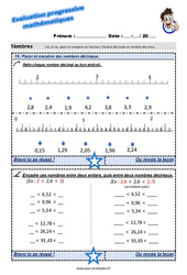 Placer et encadrer des nombres décimaux - Examen Evaluation progressive : 6ème Harmos - PDF à imprimer