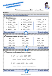 Comparer et ranger des nombres décimaux - Examen Evaluation progressive : 6ème Harmos - PDF à imprimer