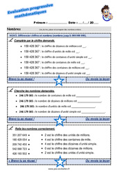 Différencier chiffres et nombres (nombres jusqu’à 999 999 999) - Examen Evaluation progressive : 6ème Harmos - PDF à imprimer